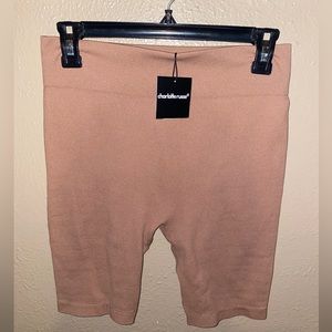 Charlotte Russe Brown Seamless Ribbed Biker Shorts, size L, new with tag